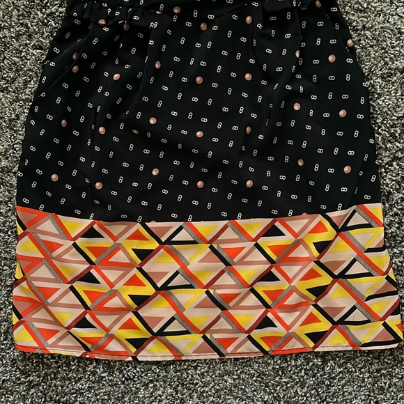 Xhilaration Black Orange Yellow Geometric Polka Dot Mini Sun Dress, Size Medium - Picture 4 of 14